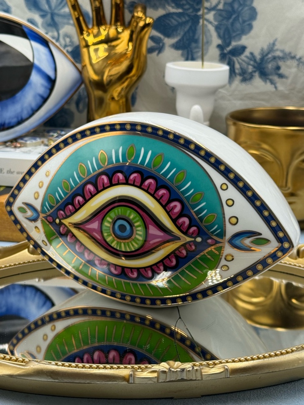 🆕 THE PROCURESS COLLECTION 🧿 All-Seeing Eye Paperweight - Vibrant Teal & Gold - Picture 7 of 15